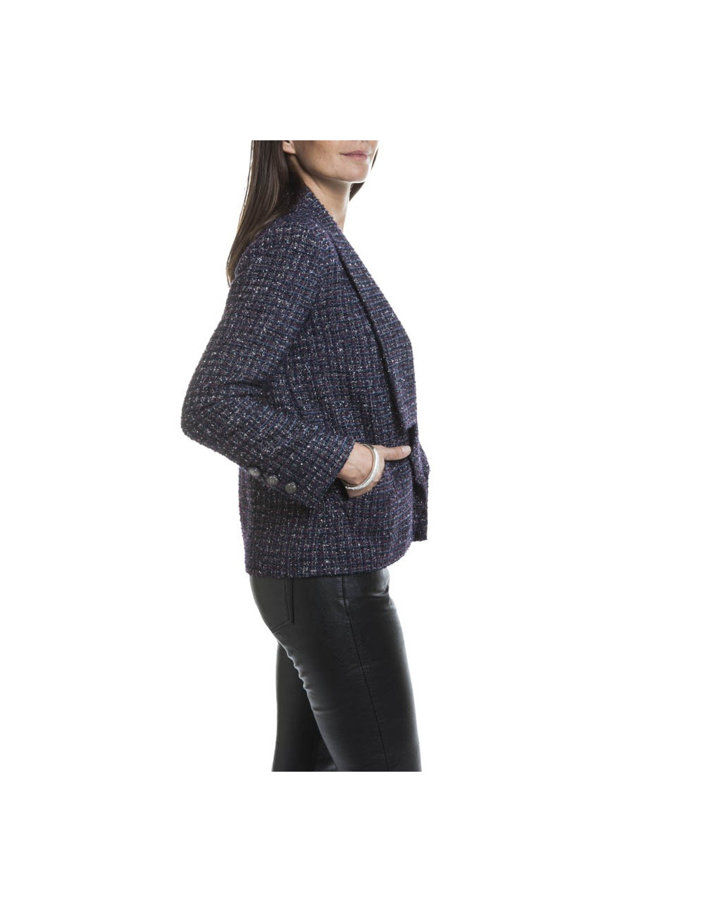 CHANEL T 34 Tweed jacket and silver threads