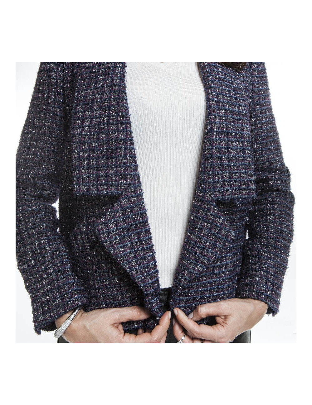 CHANEL T 34 Tweed jacket and silver threads