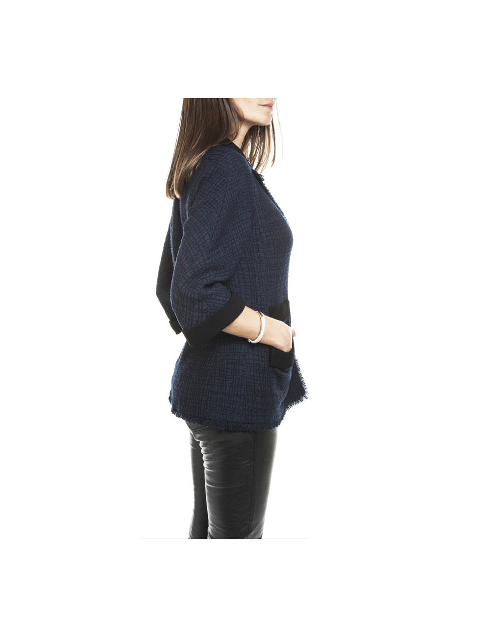Veste CHANEL T 40 tweed bleu nuit