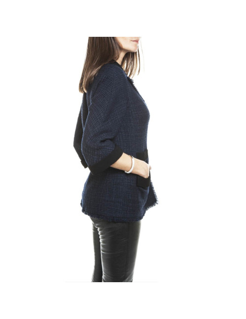 CHANEL T 40 en blue tweed jacket night