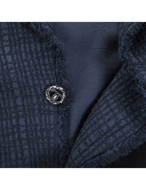 Veste CHANEL T 40 tweed bleu nuit