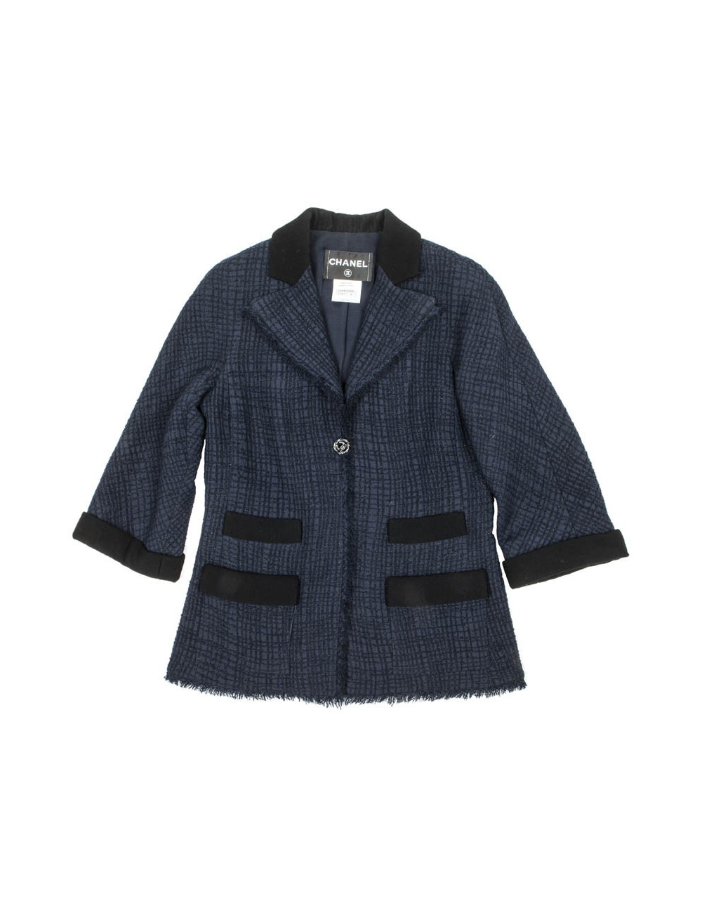 Veste CHANEL T 40 tweed bleu nuit