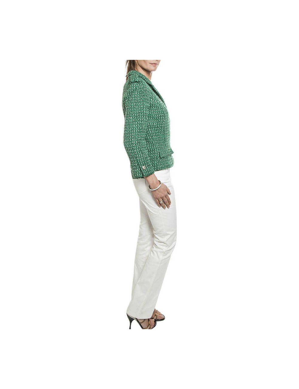 Ensemble CHANEL T 36 veste et pantalon vert et blanc