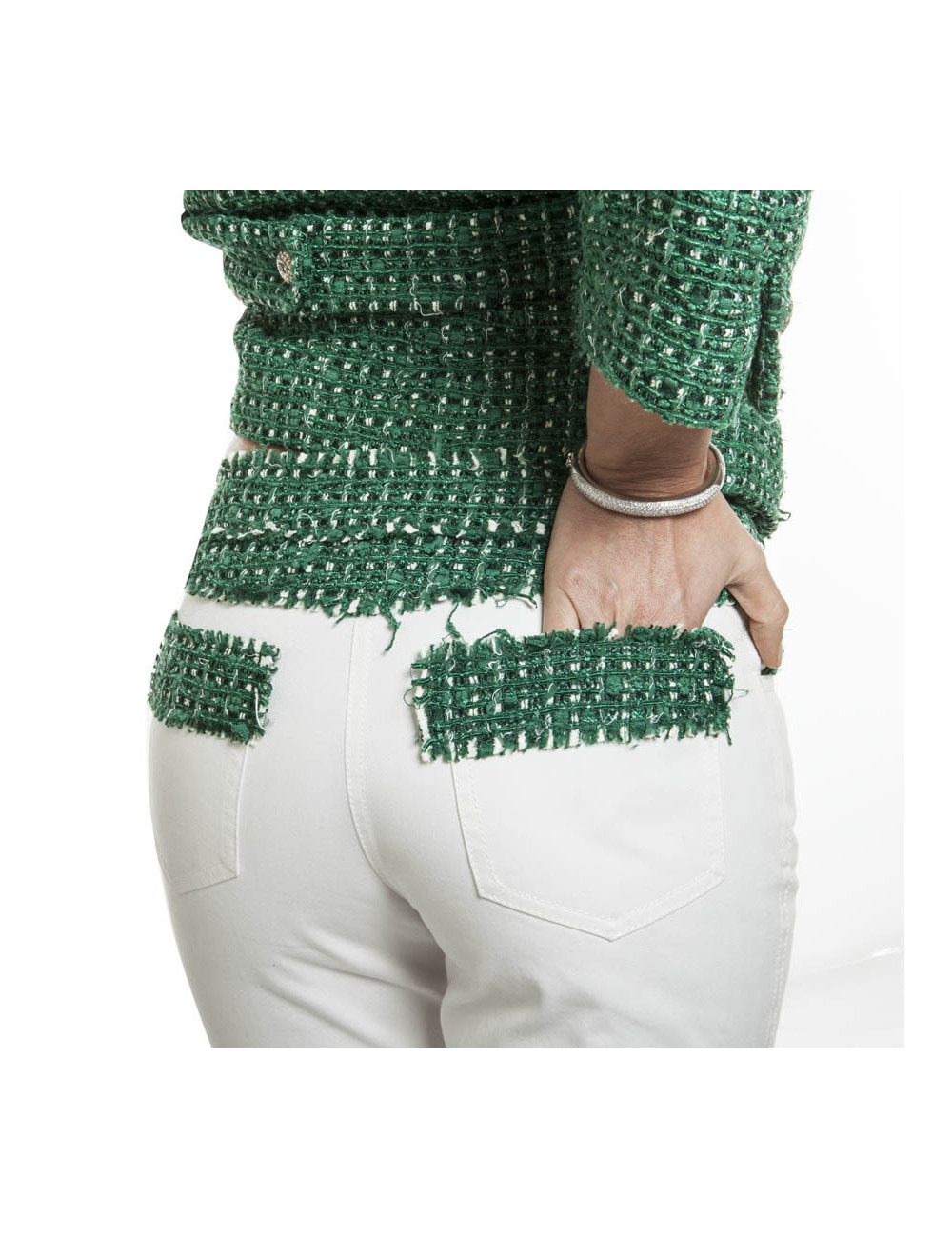 CHANEL T 36 jacket and pants green and white together