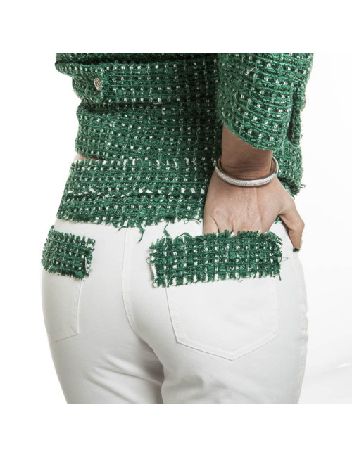 Ensemble CHANEL T 36 veste et pantalon vert et blanc