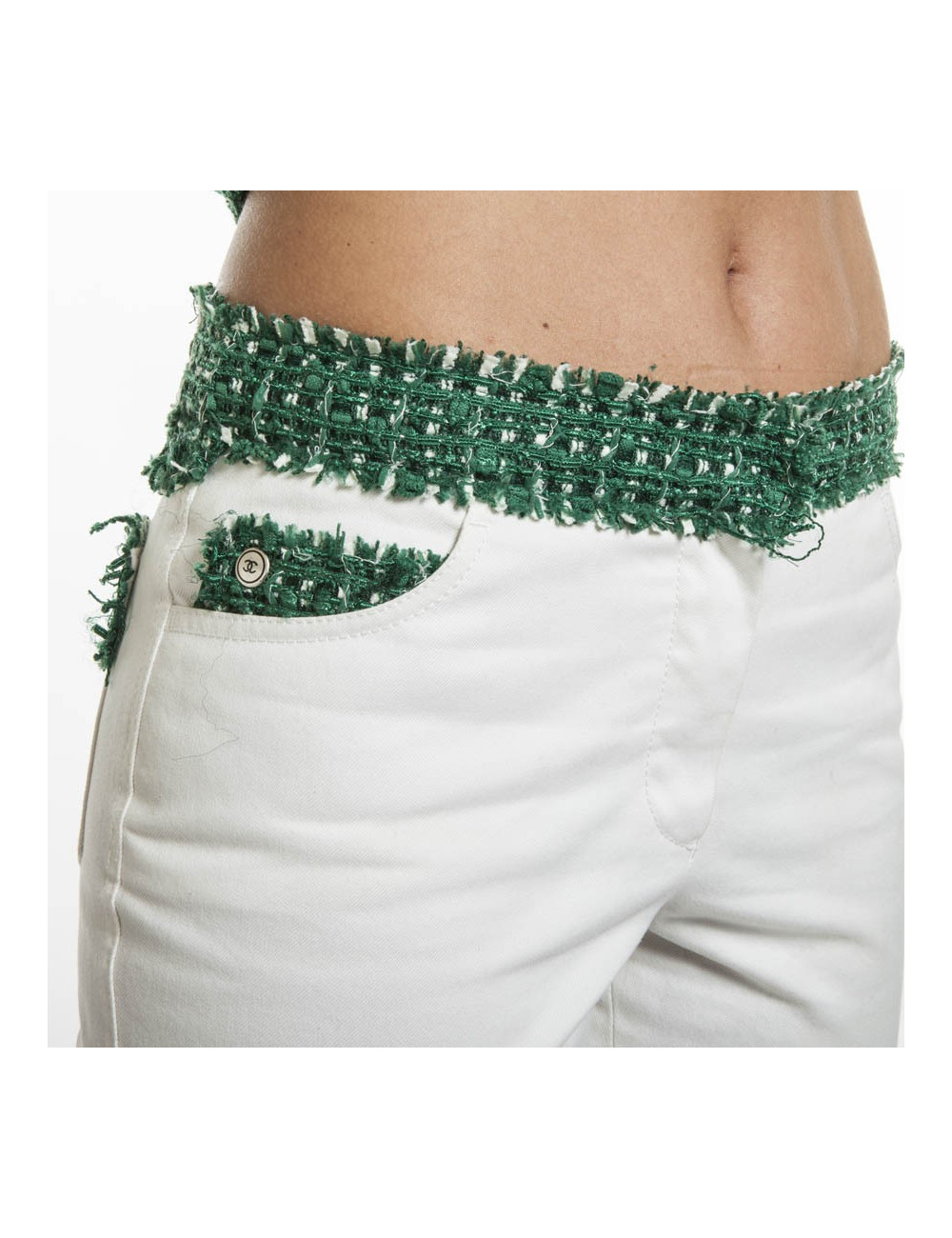 Ensemble CHANEL T 36 veste et pantalon vert et blanc
