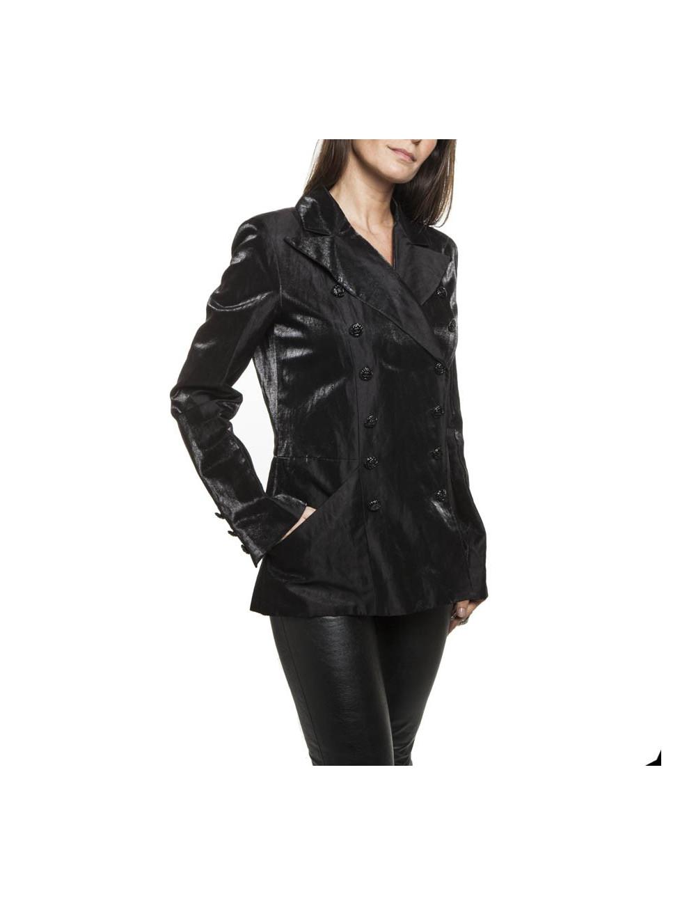Blazer CHANEL T 40 fr en lin et nylon noir