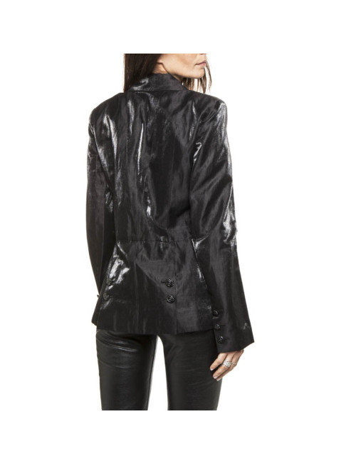 Blazer CHANEL T 40 fr en lin et nylon noir