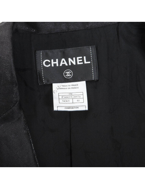 Blazer CHANEL T 40 fr en lin et nylon noir
