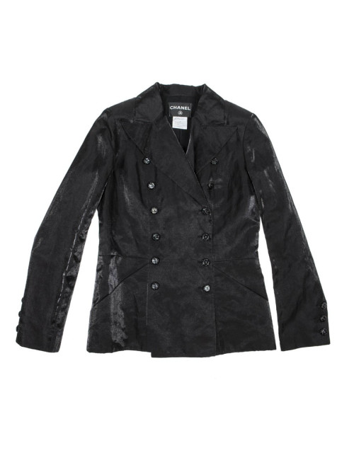 Blazer CHANEL T 40 fr en lin et nylon noir