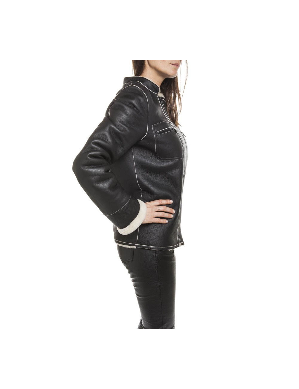 CHANEL jacket in black lambskin leather size 42FR