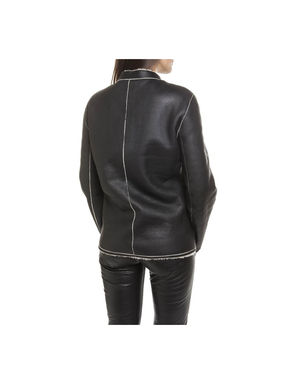 Veste CHANEL T 42 peau retournée noir interieur blanc