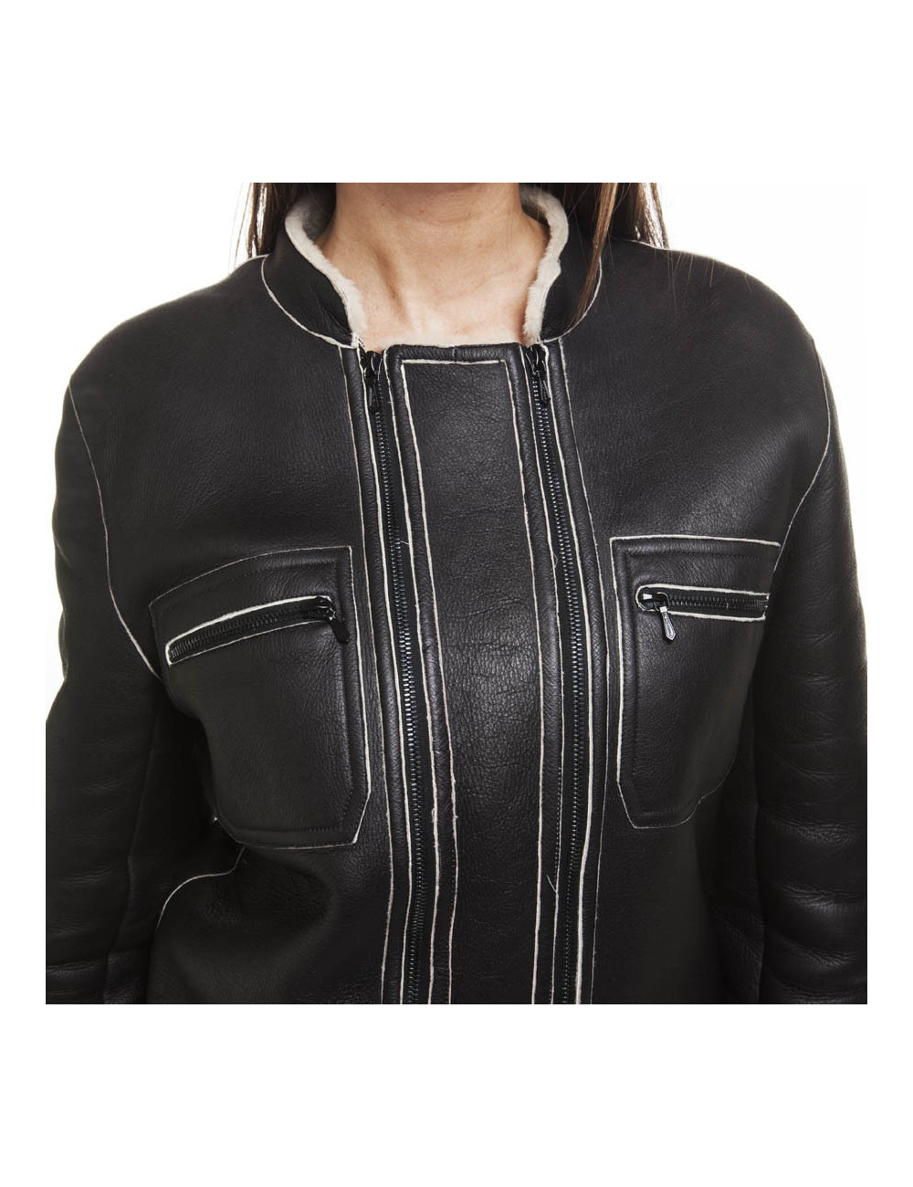 CHANEL jacket in black lambskin leather size 42FR