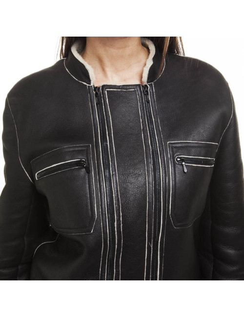 CHANEL jacket in black lambskin leather size 42FR