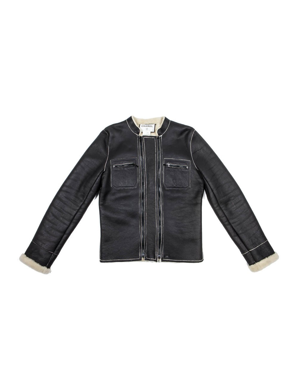 CHANEL jacket in black lambskin leather size 42FR