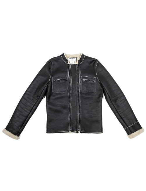 CHANEL jacket in black lambskin leather size 42FR