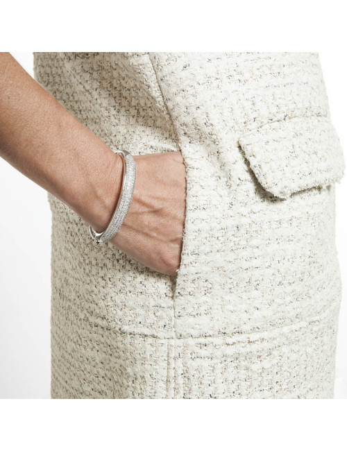 Robe CHANEL T 42 sans manche tweed peint crème