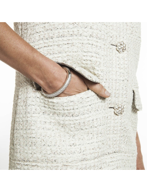 CHANEL T 42 painted tweed sleeveless dress cream