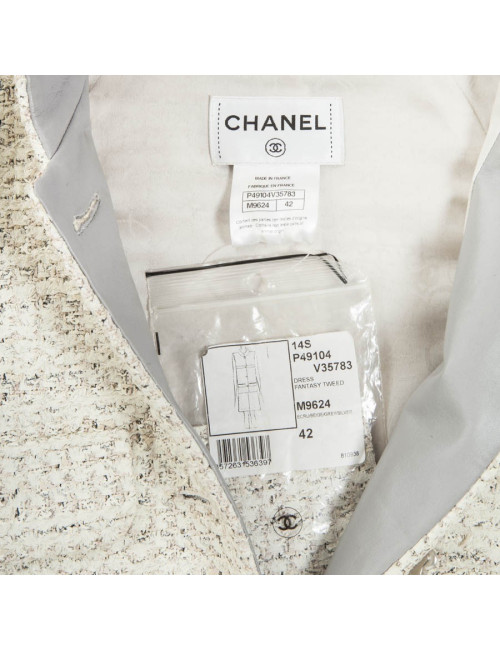 Robe CHANEL T 42 sans manche tweed peint crème