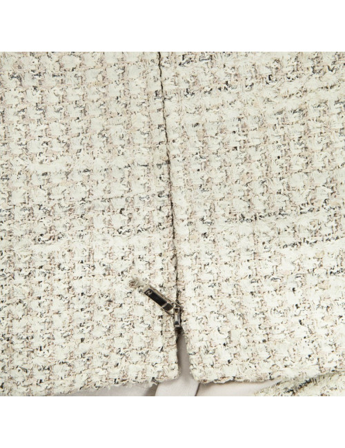 Robe CHANEL T 42 sans manche tweed peint crème