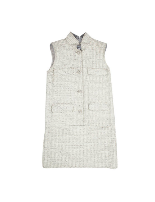 CHANEL T 42 painted tweed sleeveless dress cream