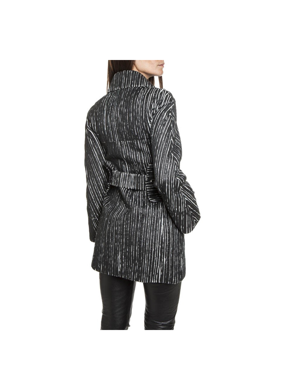 Caban CHANEL cuir rayé noir et blanc