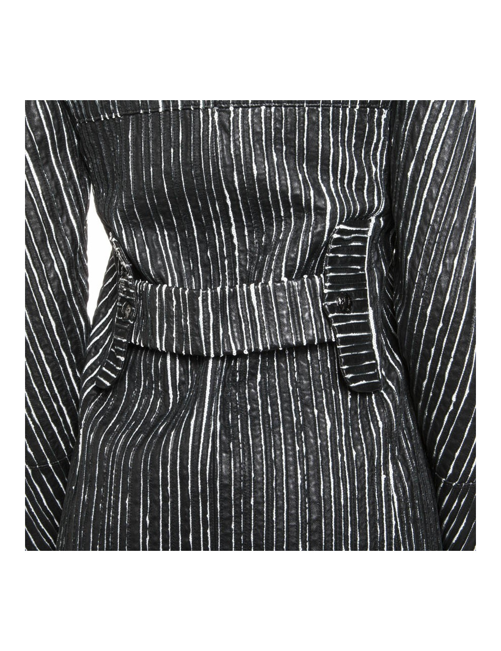 Caban CHANEL cuir rayé noir et blanc