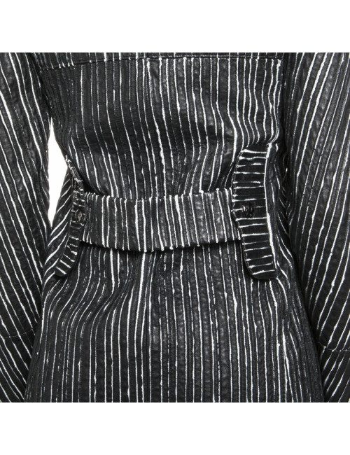 Caban CHANEL cuir rayé noir et blanc