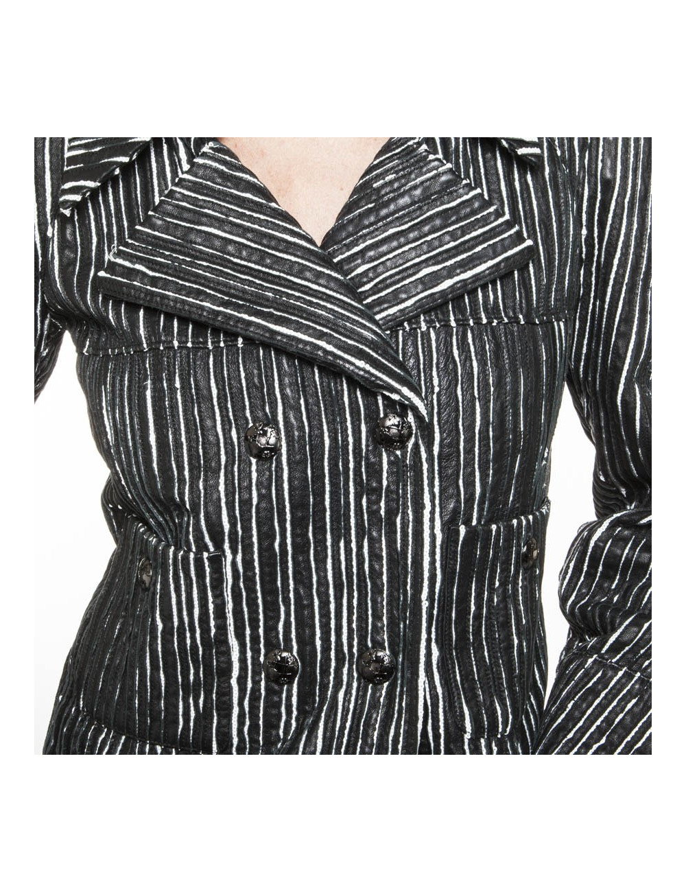 Caban CHANEL cuir rayé noir et blanc