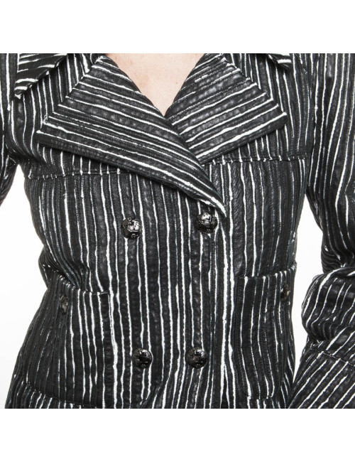 Caban CHANEL cuir rayé noir et blanc