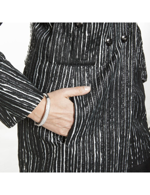 Caban CHANEL cuir rayé noir et blanc