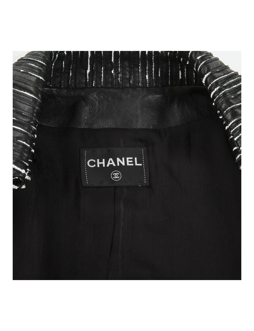 Caban CHANEL cuir rayé noir et blanc