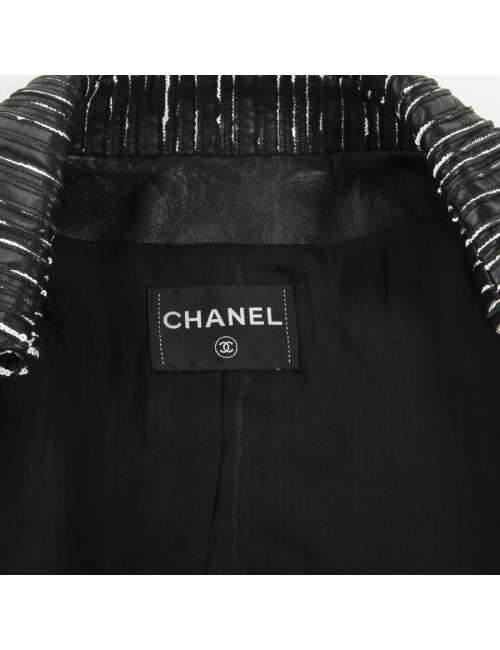 Caban CHANEL cuir rayé noir et blanc