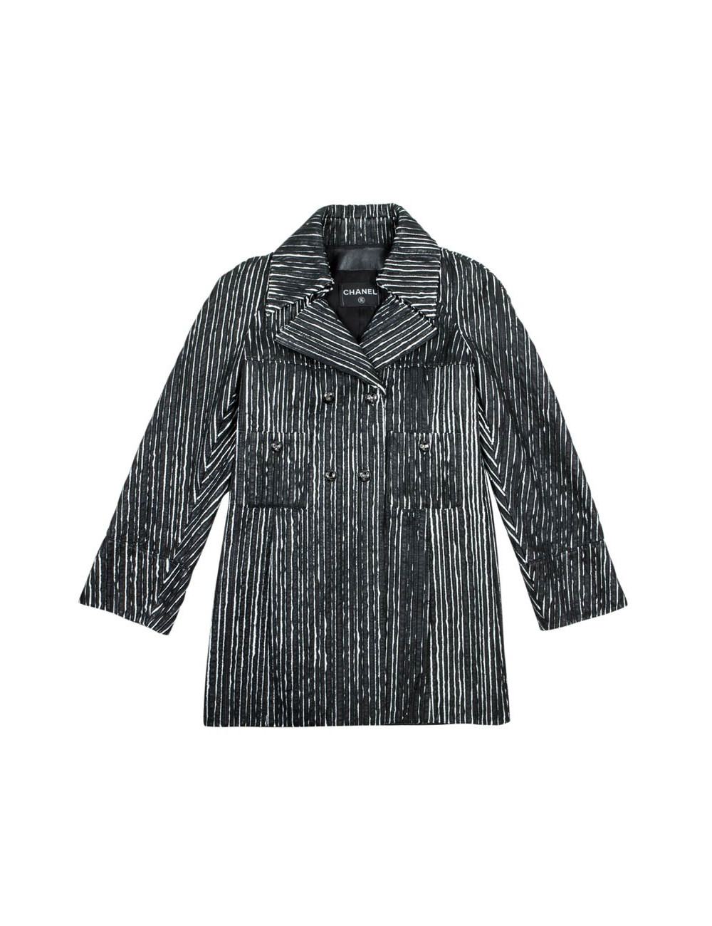 Caban CHANEL cuir rayé noir et blanc