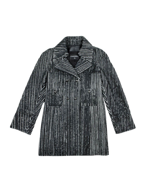 Caban CHANEL cuir rayé noir et blanc