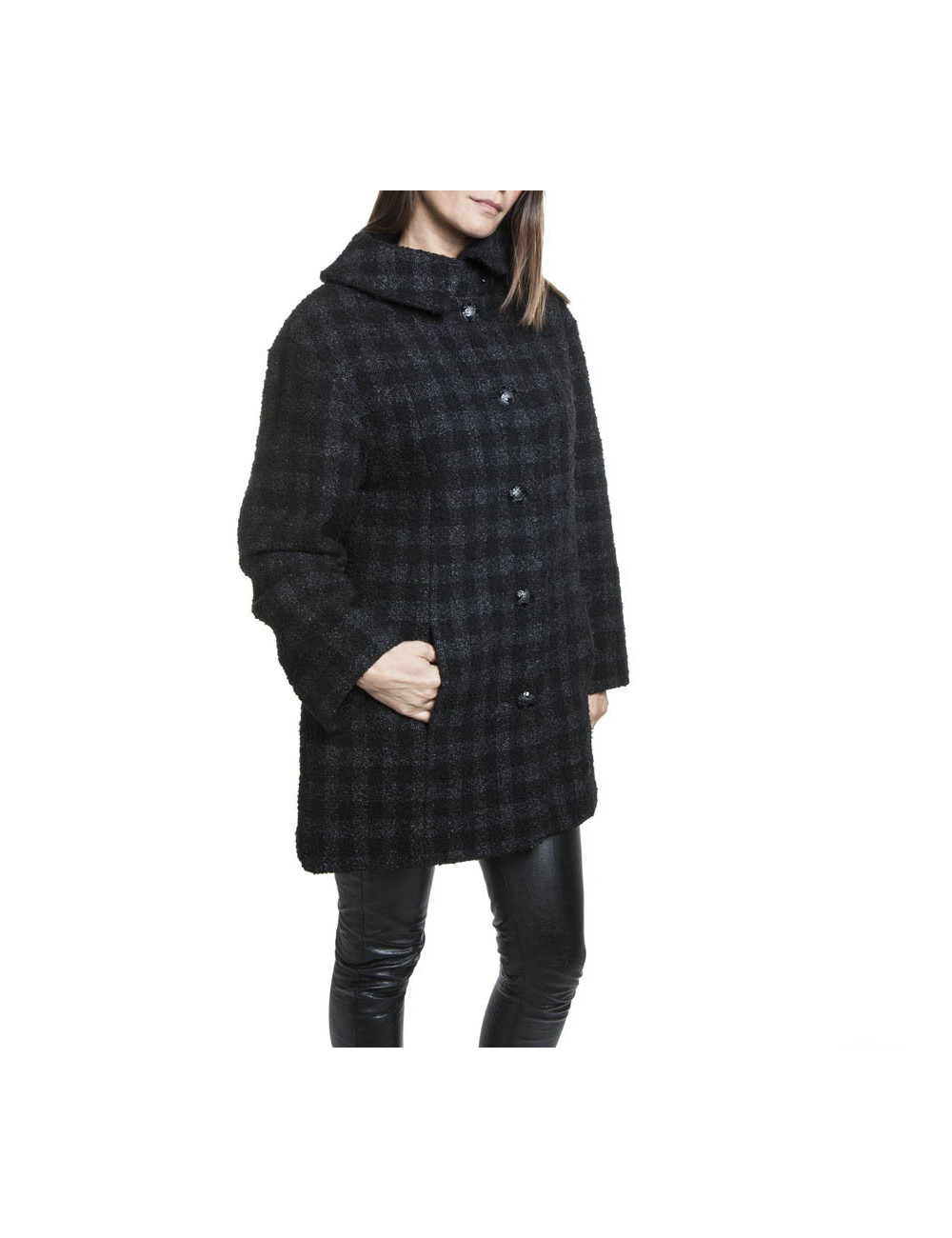 Manteau CHANEL T 38 tweed lamé noir