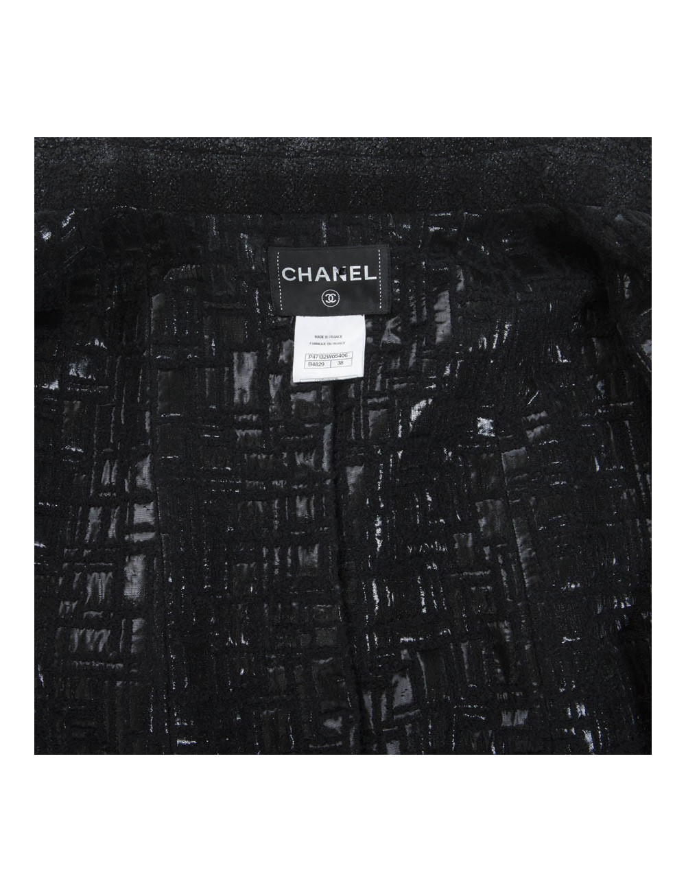 Manteau CHANEL T 38 fr tweed lamé noir