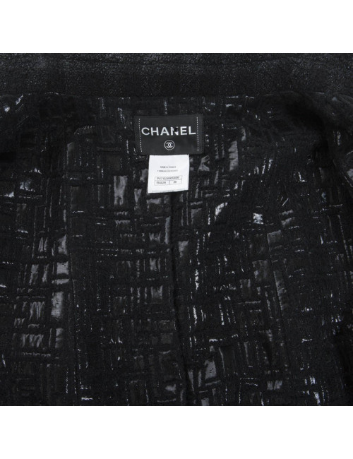 Manteau CHANEL T 38 fr tweed lamé noir
