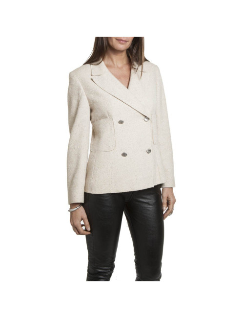 Veste CHANEL T 38 en twed beige croisée