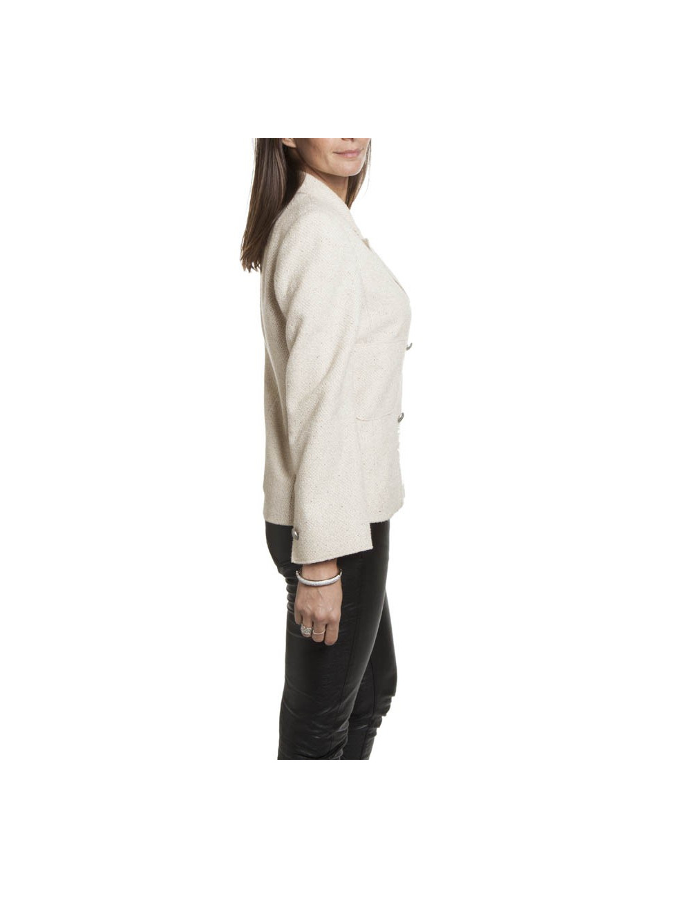 Veste CHANEL T 38 en twed beige croisée