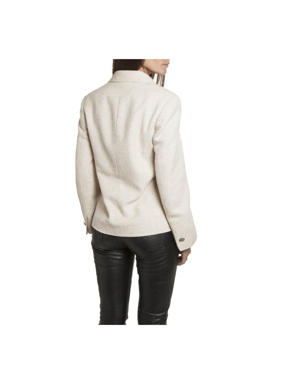 Veste CHANEL T 38 en twed beige croisée