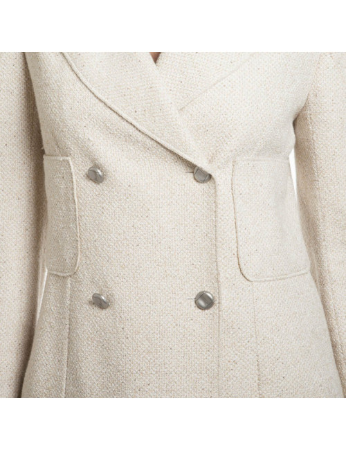Veste CHANEL T 38 en twed beige croisée