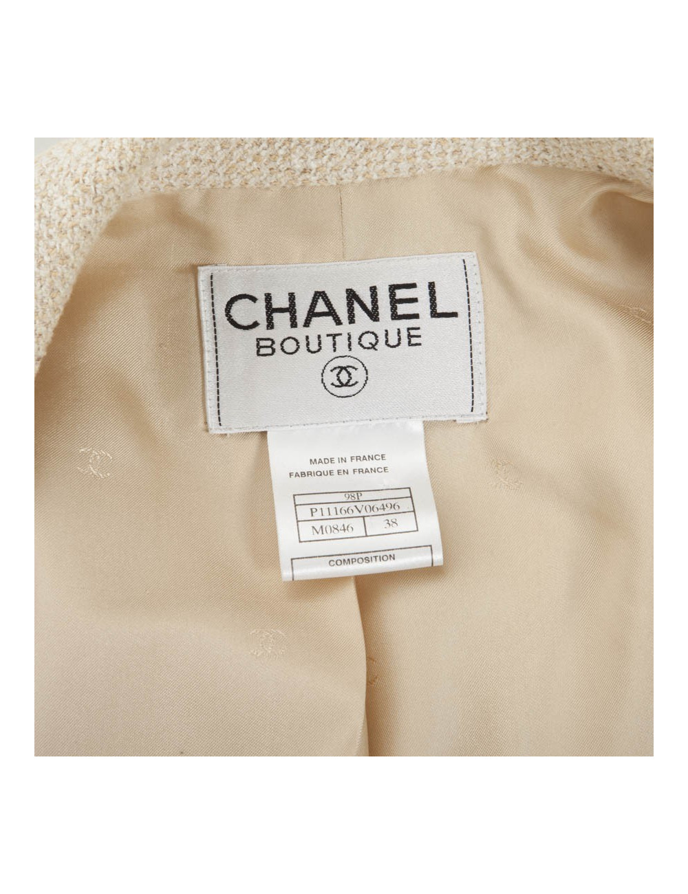 Veste CHANEL T 38 en twed beige croisée