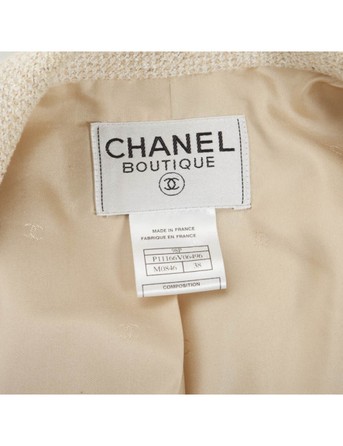 Veste CHANEL T 38 en twed beige croisée