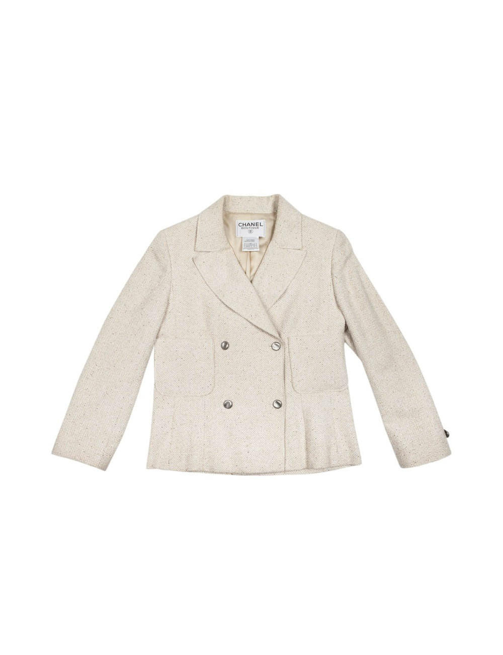 Veste CHANEL T 38 en twed beige croisée