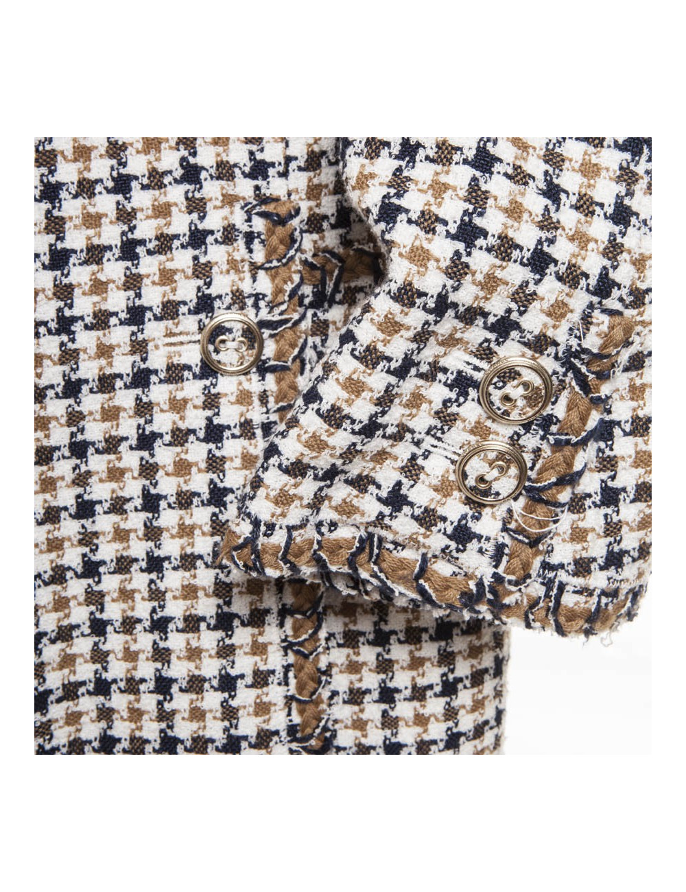 CHANEL T 42 en beige and blue houndstooth jacket