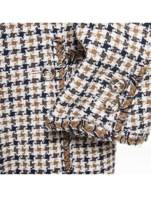 CHANEL T 42 en beige and blue houndstooth jacket
