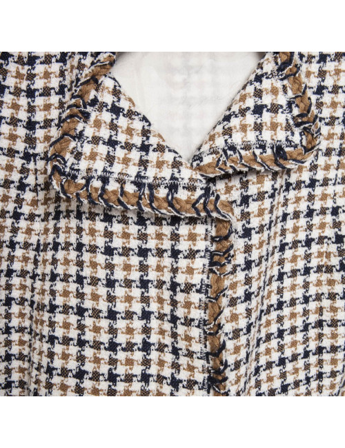 Veste CHANEL T 42 pied de poule beige et bleu
