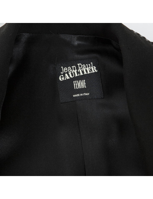 Veste longue  JEAN PAUL GAULTIER noire collier de perles 