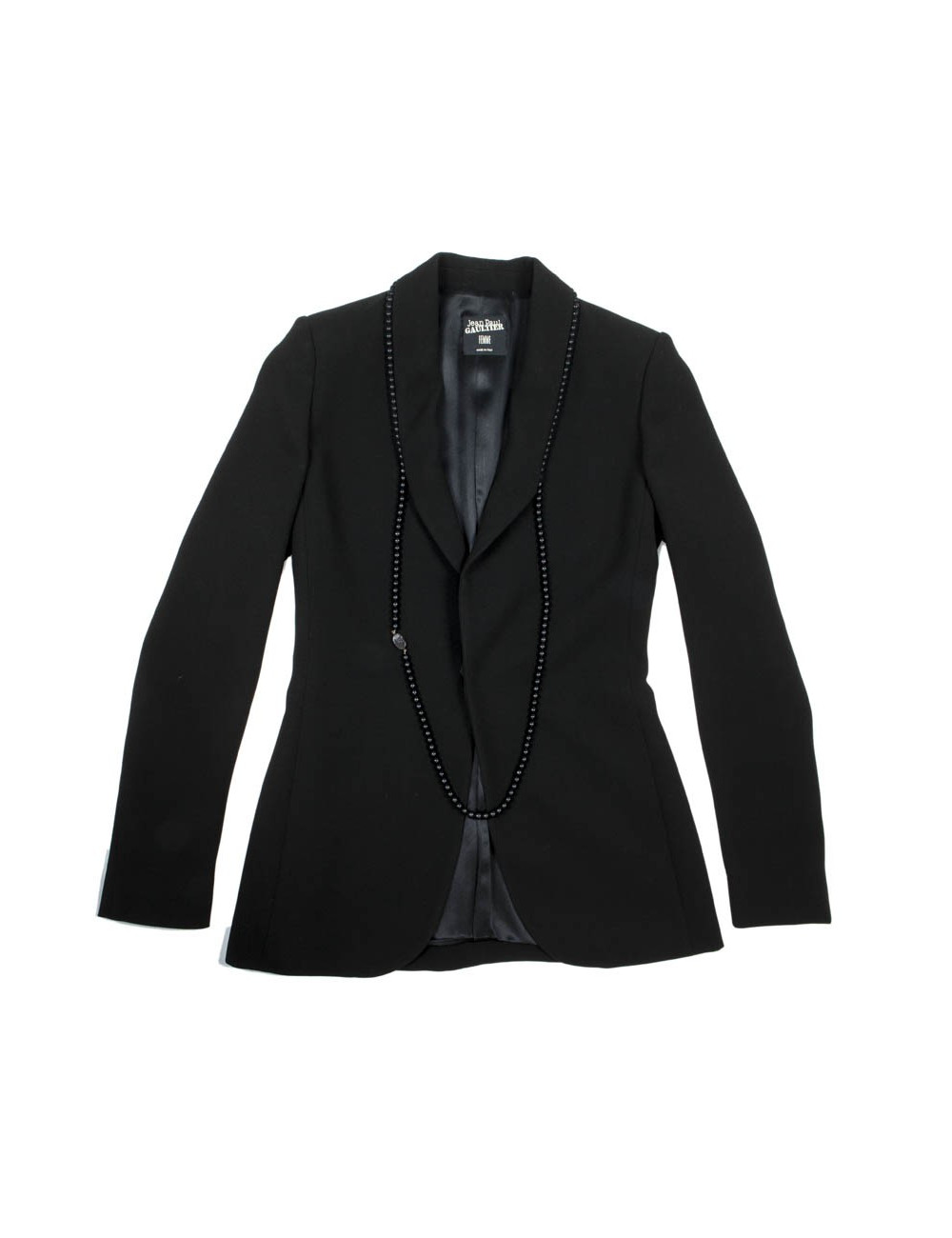 Veste longue  JEAN PAUL GAULTIER noire collier de perles 
